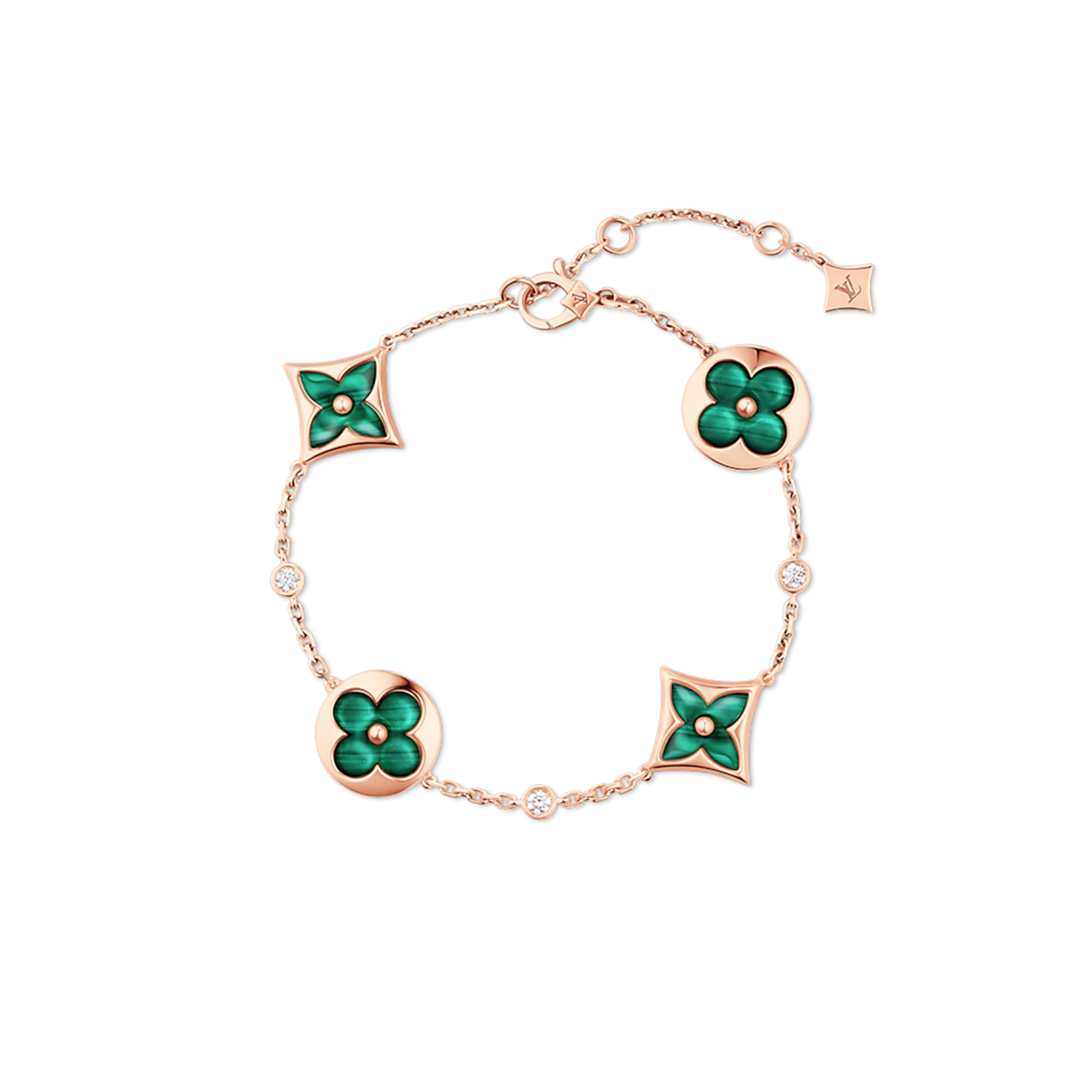 LOUIS VUITTON COLOR BLOSSOM BB MULTI-MOTIFS BRACELET, PINK GOLD, MALACHITE AND DIAMONDS Q95698